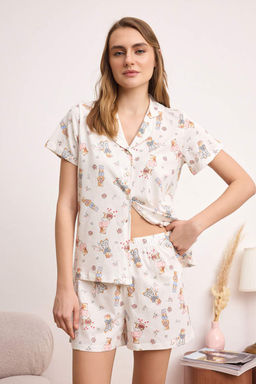 Beyaz-Cok Renkli %100 Pamuklu Ay?c?k Desenli Orme Pijama Tak?m? THMSS26PT00110