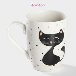 Кружка Доляна «Котик», 350 мл, фарфор, белая