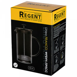 Френч-пресс стеклянный корпус Franco 0,6л, д9см, h19см, боросиликатное стекло, крышка/пресс из нержавеющей стали, черный, цветная коробка, Regent (Китай) - Домашняя Мода фото 5