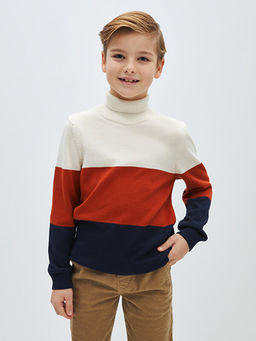 Bal?k?? Yaka Renk Bloklu Uzun Kollu Erkek ?ocuk Triko Kazak - Waikiki фото 2