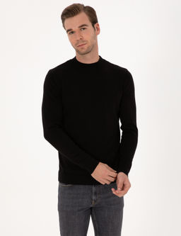 Siyah Slim Fit %100 Pamuk _eyrek Bal_k__ Yaka Triko Kazak