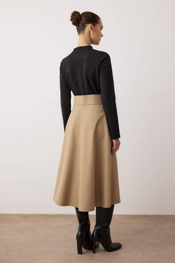 Siyah Midi A Line/Can Kesim Kemerli Alt? Poplin Orme Elbise TWOAW26EL00222 - Trendyolmilla фото 4