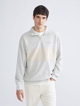 Dik Yaka Uzun Kollu Bask?l? Erkek Sweatshirt