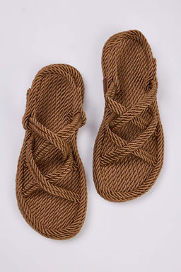 Trendyol Shoes Bej Capraz Bantl? Halat Ipli Kad?n Has?r Sandalet TAKSS25SD00056