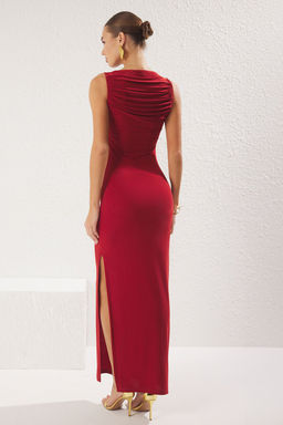 Tarc?n Buzgu Yaka Detayl? Orme Uzun S?k Abiye Gece Mezuniyet Elbisesi TPRSS25AE00121