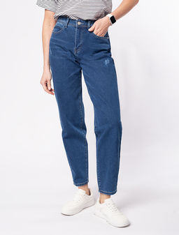 Джинсы Vilatte mom-fit из эластичного денима синий  фото 11