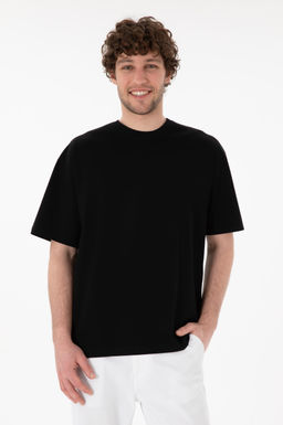Erkek Comfort Fit Bisiklet Yaka Siyah Merserize Basic Ti__rt Sepette S_rpriz _ndirim