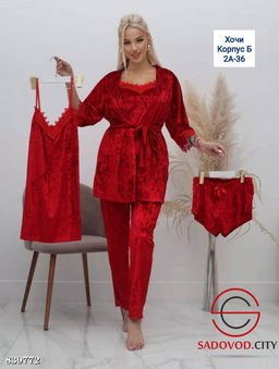 Пижама велюровая с халатом комплект - Bruno фото 2