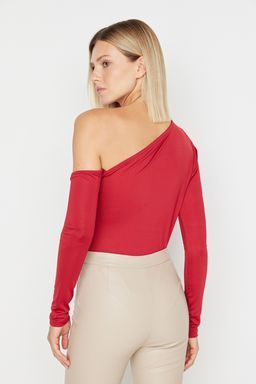 TRENDYOLMILLA Siyah Asimetrik Yaka Uzun Kollu Esnek Alttan C?tc?tl? Orme Body TWOAW22BD0080  фото 5