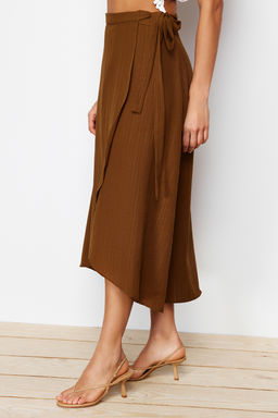 TRENDYOLMILLA Camel Kruvaze Kapama Baglama Detayl? Midi Dokuma Etek TWOSS24ET00052 фото 13