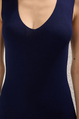 Trendyolmilla Koyu Lacivert Duz Midi Polo Yaka Triko Elbise TWOSS25EL00488