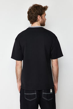 Premium Siyah Oversize/Geni_ Kesim Triko Bantl_ Dokulu Pike T-Shirt TMNSS23TS00079 - Trendyolmilla фото 2
