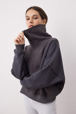 Antrasit Regular/Normal Kal?p Polar Fermuarl? Cep Detayl? Kal?n Orme Sweatshirt TWOAW26SW00009 - Trendyolmilla фото 2