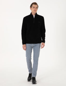 Siyah Regular Fit Yar_m Fermuarl_ Polar Sweatshirt