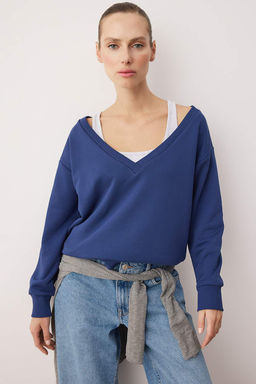 Teen Lacivert 2li Dusuk Omuzlu Orme Sweatshirt TWOAW26SW00149