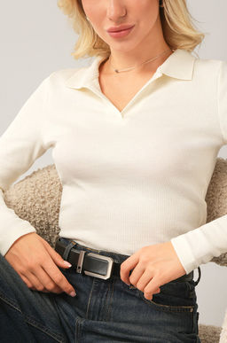 Женский лонгслив-поло в рубчик Happyfox