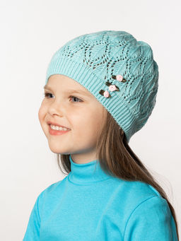 Шапка вязаная бирюза  "Коса "