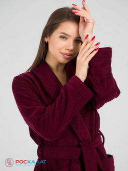 Женский махровый халат с шалькой темно-бордовый МЗ-02 (122) - Росхалат фото 7