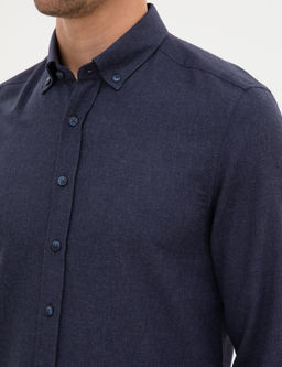 Lacivert Flanel Dokulu Slim Fit Uzun Kollu G_mlek