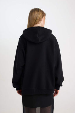 Женский черный крутой толстый свитшот оверсайз широкого кроя со звездами - Defacto фото 6