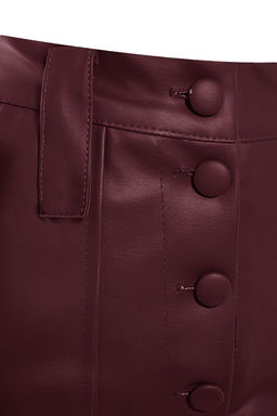 Limited Edition Bordo Havuc Dokuma Onden Dugmeli Suni Deri Pantolon TWOAW22PL0083