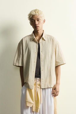 CAMISA BOXY FIT CUADROS / Blanco / Verde