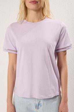 TRENDYOLMILLA Beyaz %100 Pamuk Isleme Detayl? Basic Bisiklet Yaka Orme T-Shirt TWOSS23TS00012 фото 25