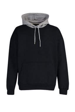 Siyah Oversize/Genis Kesim Kapusonlu Yaz? Bask?l? Ici Polar/S?cak Tutan Sweatshirt TMNAW23SW00023