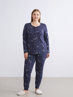 Ba?lamal? Yaka Bask?l? Kad?n Pijama Tak?m?