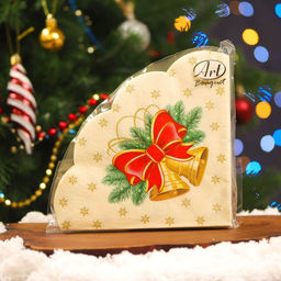 Цена за 3 шт. Салфетки бумажные круглые Art Bouquet Rondo Новогодние колокольчики, 3 слоя, d=32 см, 12 шт.