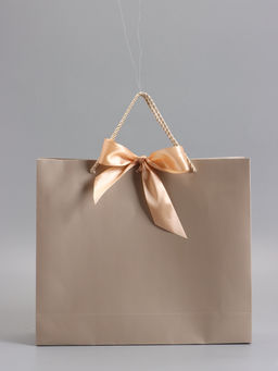 Пакет подарочный ламинированный, бронзовый, с бантом, 35×30×10 см