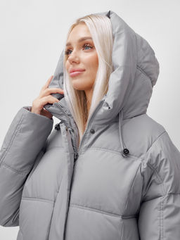 Пальто летучая мышь женское с капюшоном зимнее серого цвета 9619Sr - Mtforce фото 4