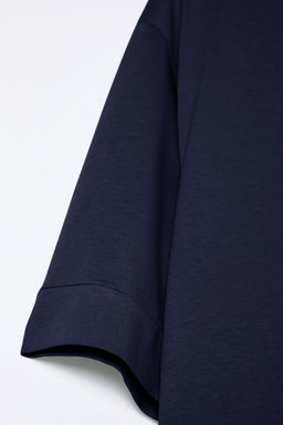 TRENDYOLMILLA Lacivert %100 Pamuk Oversize/Genis Kal?p Truvakar Kol Orme T-Shirt TWOSS25TS00011  фото 15