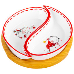 Тарелка под оливки 100 мл 15*15*3,5 см "Весёлые гномики" на деревянной подставке