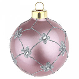 Елочная игрушка шар стеклянная д8см, розовый металлик, ручная художественная роспись, подарочная упаковка (Россия)