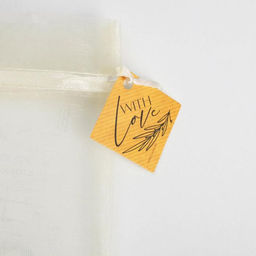 Цена за 10 шт. Мешочек подарочный органза, молочный С любовью, с шильдиком, 10 х 12 см +/- 1.5 см - Дарите счастье фото 3