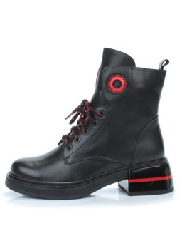 01-P514-1 BLACK/RED Ботинки демисезонные женские (натуральная кожа, байка)