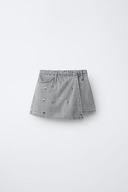 FALDA BERMUDA DENIM TACHAS / Gris