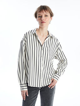 ?izgili Uzun Kollu Oversize Saten Kad?n G?mlek
