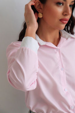Martichelli Рубашка розовая в полоску с белым воротничком фото 5