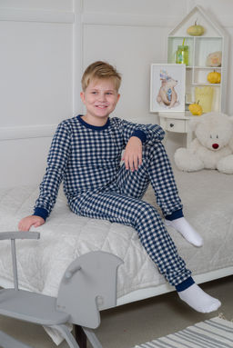 Пижама подростковая из кулирки пенье на манжетах Дрёма клетка синяя - Амадэль фото 19