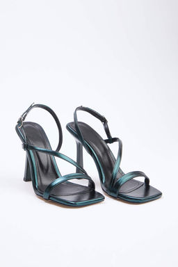 Petrol Yesili Rugan Bantl? Kad?n 10 cm Topuklu Sandalet TAKSS24TO00002