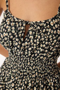 Siyah Cicekli Mini Skater/Belden Ac?lan Orme Elbise TWOSS25EL00159 - Trendyolmilla фото 4