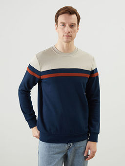 Bisiklet Yaka Uzun Kollu Renk Bloklu Erkek Sweatshirt