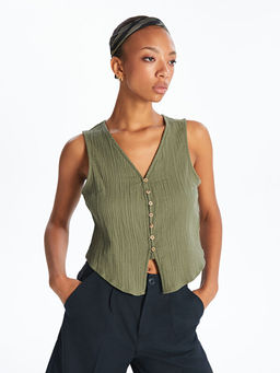 V Yaka Dokulu M?slin Kad?n Yelek