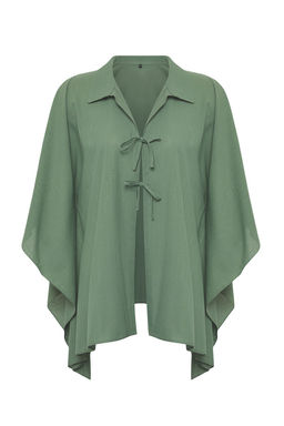 Haki Dokuma Baglama Detayl? Maxi Plaj Gomlek TBESS25GO00010