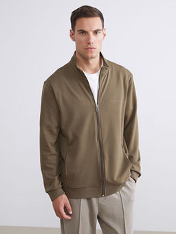 Rahat Kal?p Dik Yaka Erkek Fermuarl? Sweatshirt