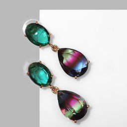 Серьги со стразами Клео капли, цветные в золоте