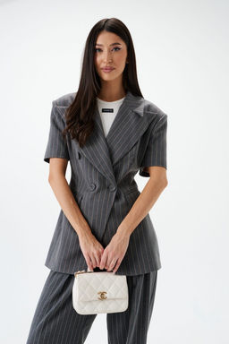 Пальто-пиджак Annete А5447 двубортный костюмная ткань серый  фото 2