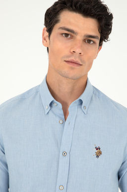 Мужская голубая базовая рубашка с длинным рукавом - U.s. polo assn фото 2